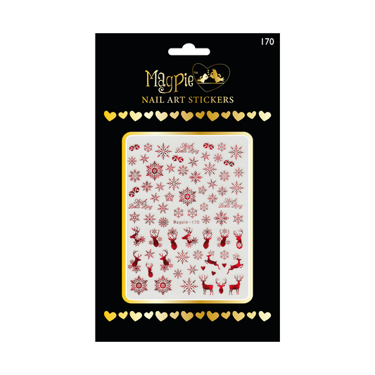 Sticker #170 - Red Christmas Reindeer, Bells and Snowflakes