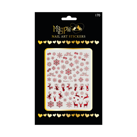 Sticker #170 - Red Christmas Reindeer, Bells and Snowflakes