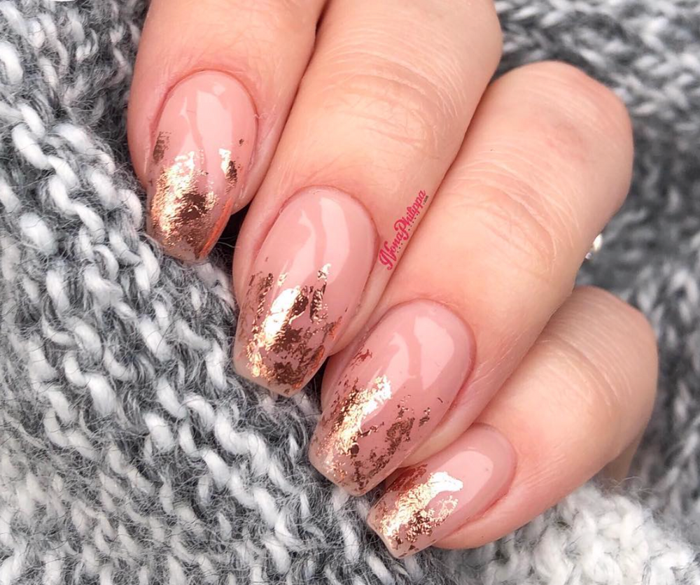 Rose gold foil tip winter nails